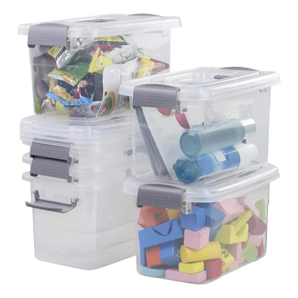 [6-Pack Stackable Bins] Storage Box Set - 6-Pack Heavy-Duty Organizers with Secure Lids, Shatterproof Stackable Bins for Garage, Basement And Closet