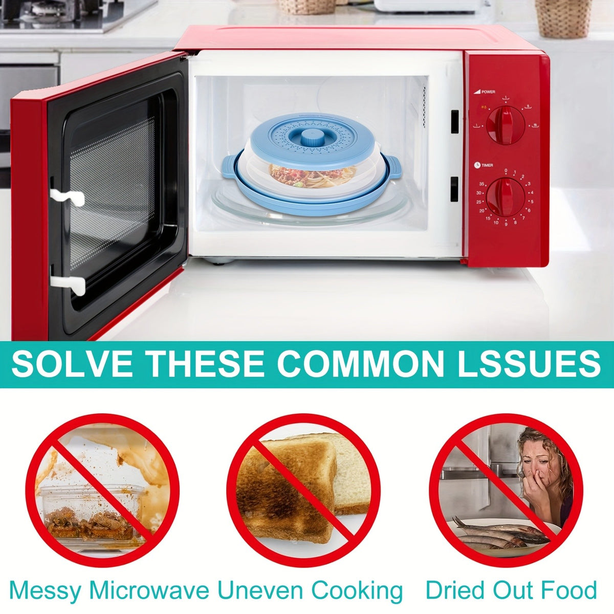 2026 New Microwave Food Splash Guard & Base Mat - 10.5" Foldable Ventilated Cover with Anti-Scalding & Thickening Design, Durable Plastic & Silicone for Kitchen & Dining Room Safety