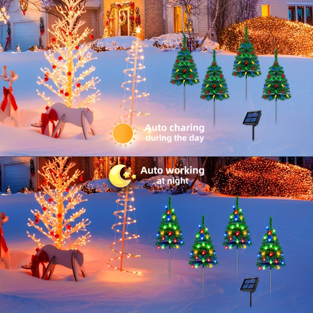 4pcs/ Set Christmas Tree Lights Holiday Decorations, Small Path Lights, Atmosphere Lights, Christmas Decoration Lightsfor Halloween Christmas