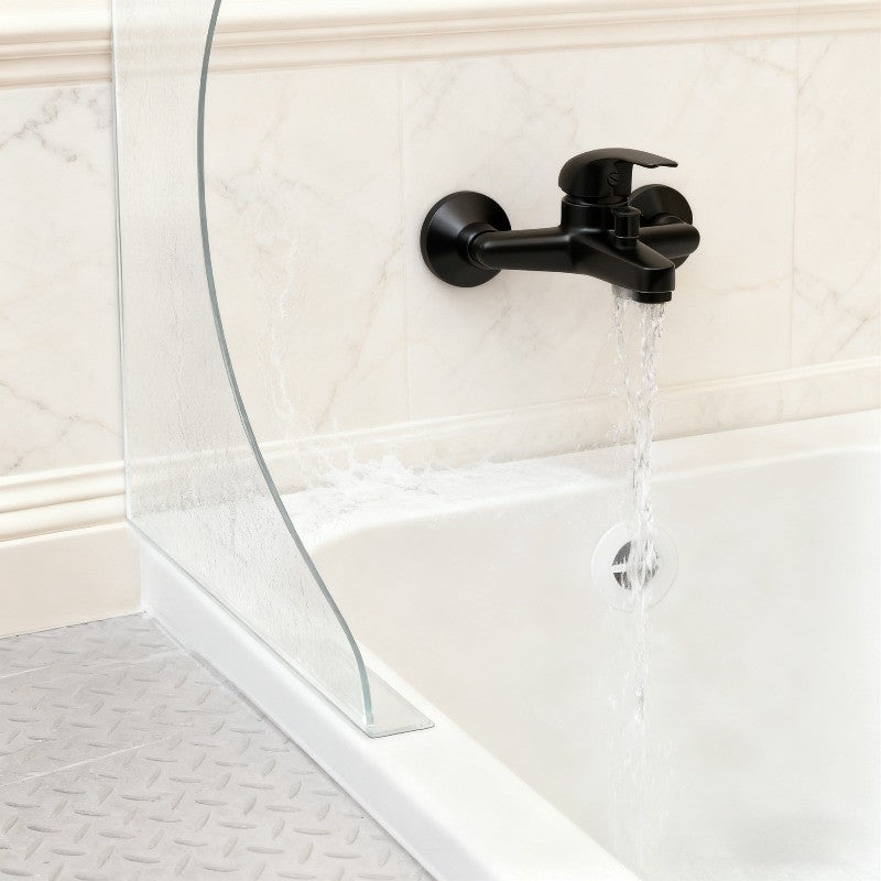 2pcs Transparent Curved Splash Guards - Heavy-Duty Splash-Proof Design, Tool-Free Adhesive Installation (No Drilling), Durable Acrylic Bathroom Guards with Modern Curved Shape for Bathtub, Sink, Shower - -Splash Protection
