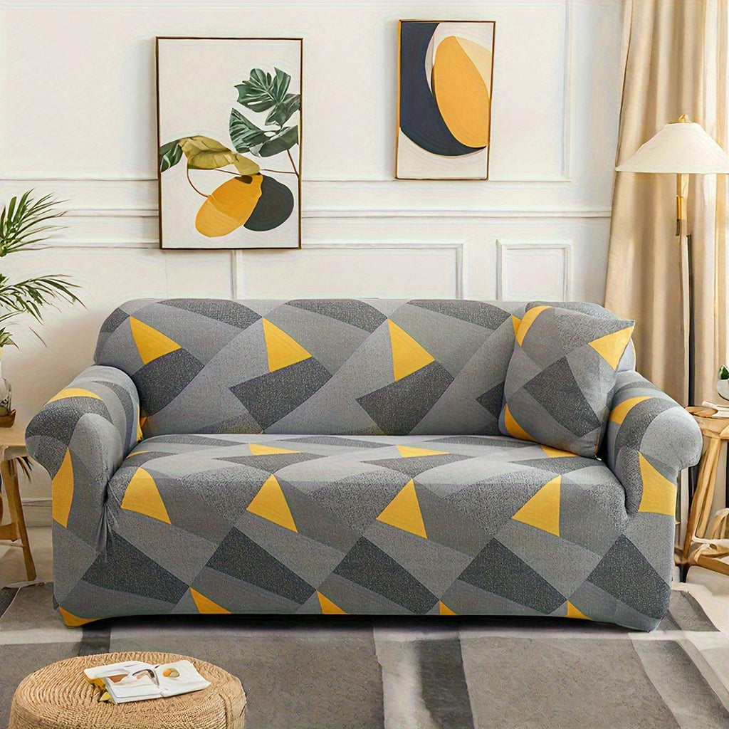 Modern Stretch Full-Size Sofa Cover - High-Stretch Polyester Blend, Non-Slip & Machine Washable, Digital Print Telescopic Fit for 1-4 Seater Sofas, Home & Office Dual-Use, Contemporary Style, Furniture Protector, Floral Pattern, Snug Elastic, Furniture Sl