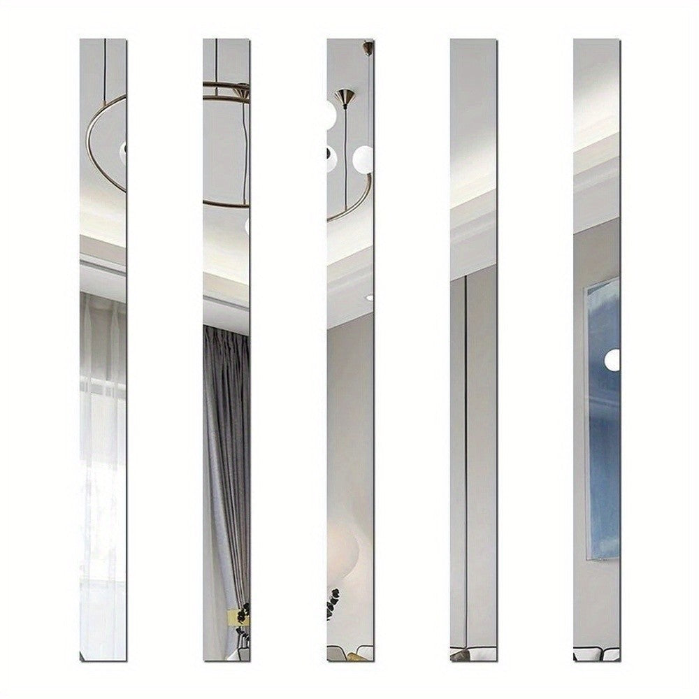 10pcs Pack, 3*25Cm/1.2*9.84In, Silver Acrylic Mirror Wall Sticker, Strip Self-Adhesive Wall Decals, for Living Room Bedroom Bathroom Office Home, Art Wall Decoration