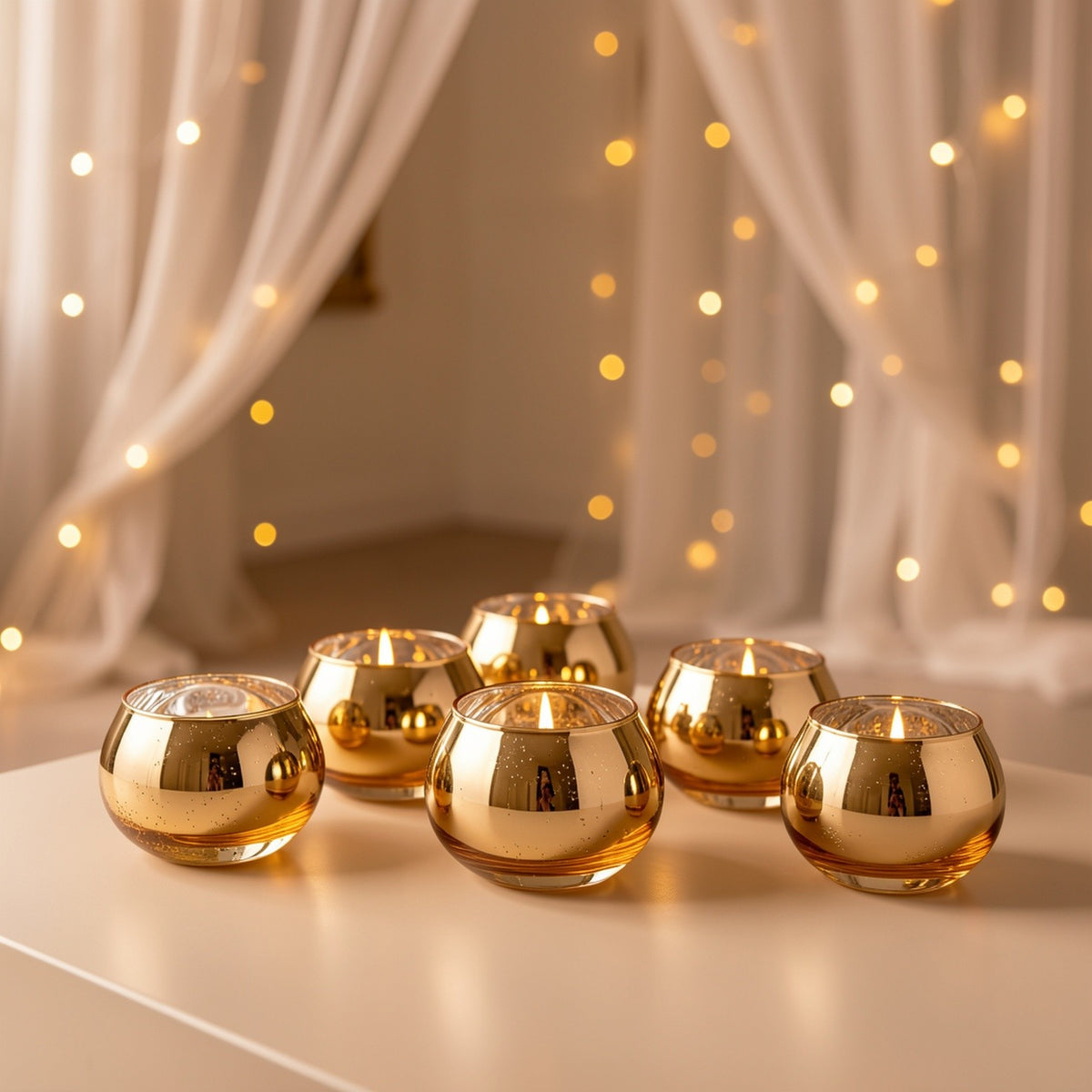 24/6pcs Votive Candle Holders for Wedding, Hurricane Candle Holders Bulk, High-Temperature Glass, Romantic Dinner Additions, Perfect for Weddings, Parties, Birthdays, Thanksgiving, Valentine'S Day Decorations, Golden/Pink/Silver/Blue/Green