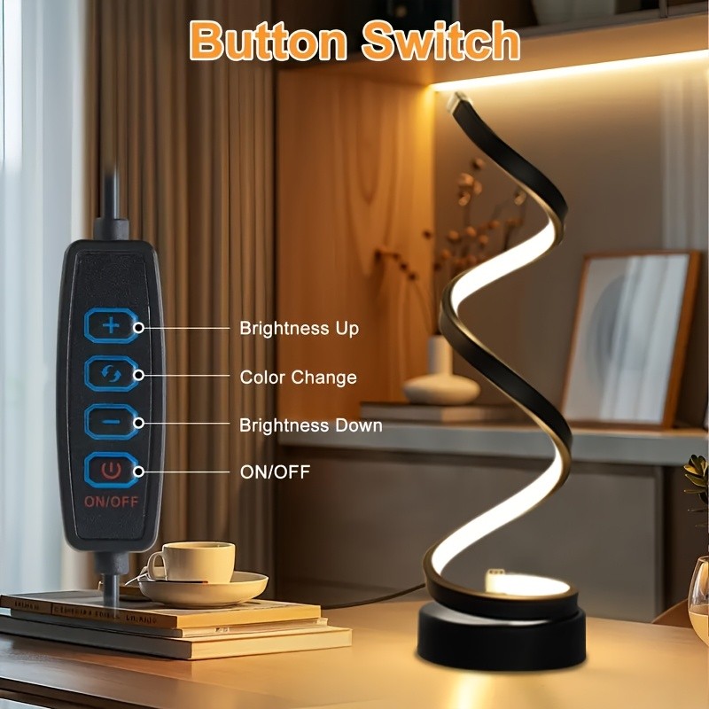 Bedside Table Lamp for Bedroom - 2/1 Pack Touch Lamp USB C Charging Ports, 3 Way Dimmable Modern Minimalist Dimmable Spiral Table Lamp for Living Room, Desk, LED Bulb Included (Black/White)
