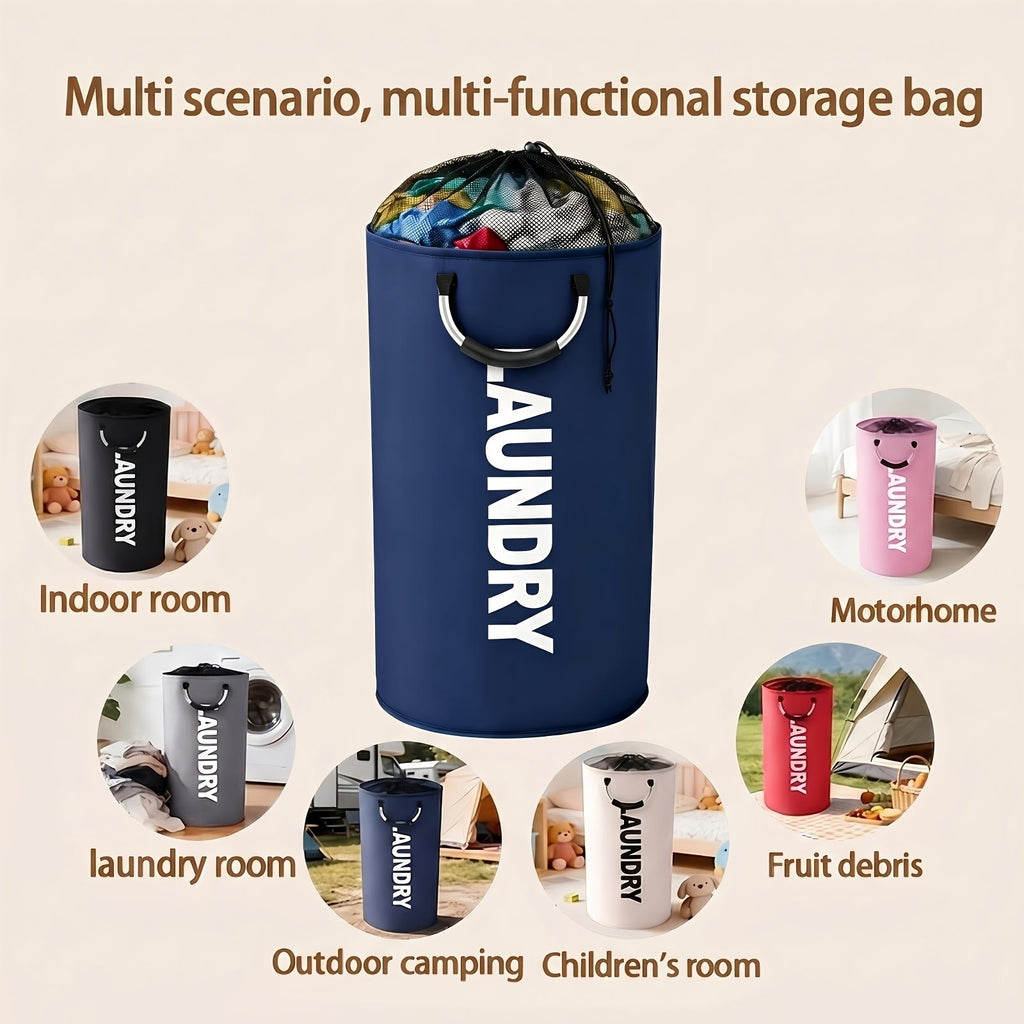 2-Pack Extra Large 25.1gal/30.38gal Foldable Laundry Baskets with New Drawstring Closure Design, Multi-Purpose Fabric Clothes Storage Baskets for Bathroom, Bedroom, Outdoor, And Dorm (Space-Saving Design); Each with Ring Handles, Premium Laundry Storage B