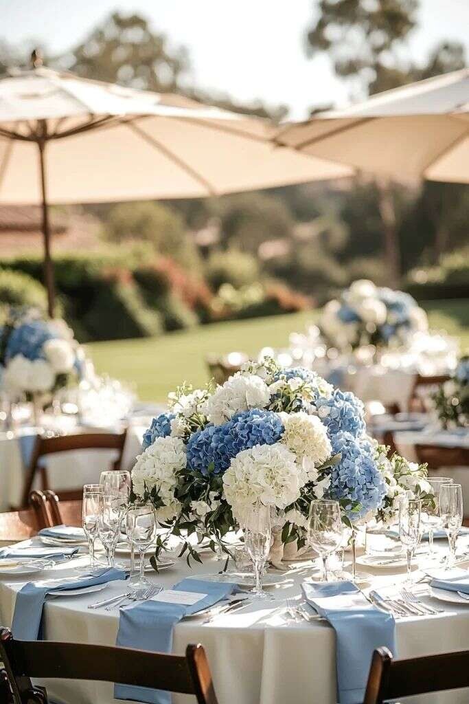 20/40 Blue White Hydrangea Artificial Flowers, 16.2 Inches Outdoor Silky Hydrangea Artificial Flowers, Suitable for Outdoor Weddings, Garden Decorations, Exhibition Decorations, Home Parties, And Christmas Decorations.