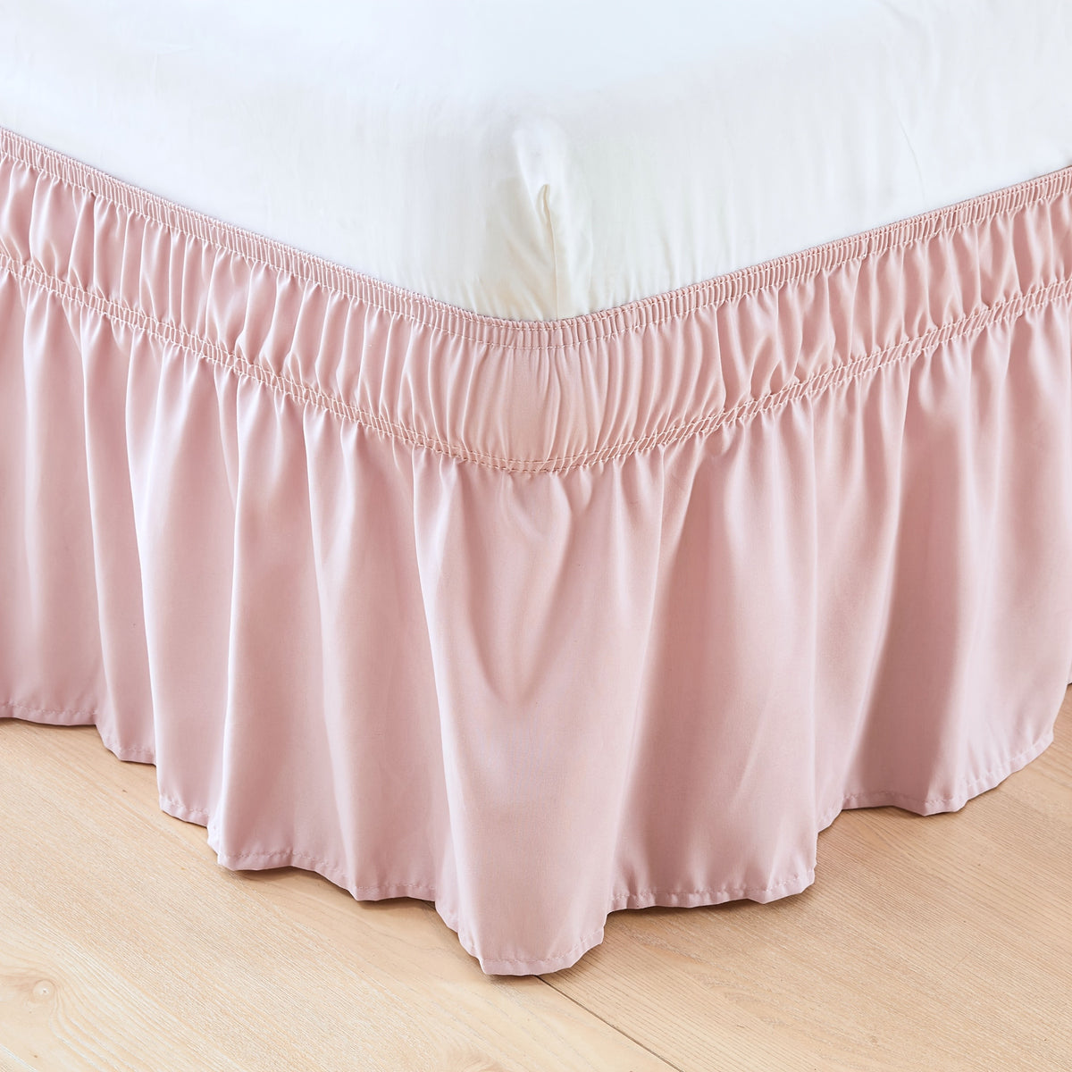 Leafy Sleep Elastic Bed Ruffle, Easy Wrap Around Ruffle, Microfiber Bed Skirt with Adjustable Elastic Belt 15 Inch Tailored Drop, Hotel Quality Bed Skirt, Fade Resistant, Easy Fit, Machine Washable