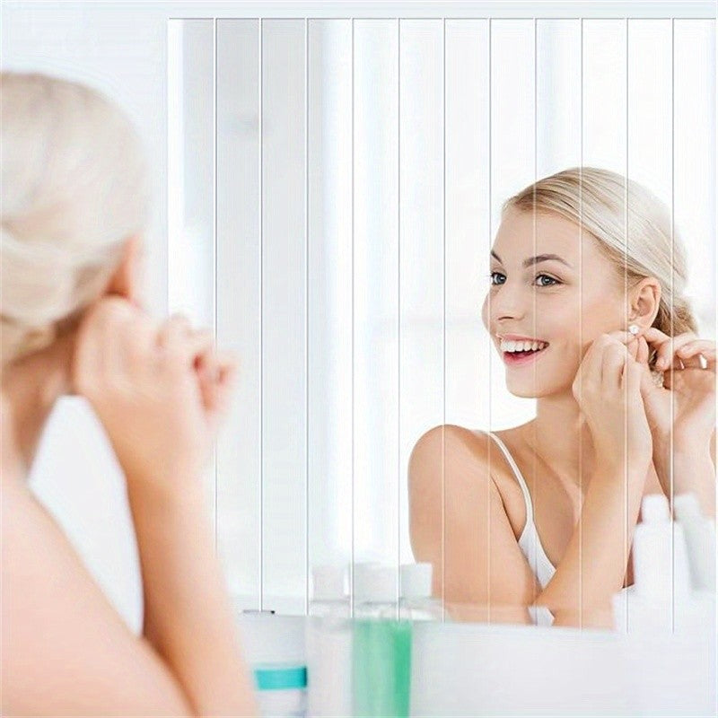 10pcs Pack, 3*25Cm/1.2*9.84In, Silver Acrylic Mirror Wall Sticker, Strip Self-Adhesive Wall Decals, for Living Room Bedroom Bathroom Office Home, Art Wall Decoration
