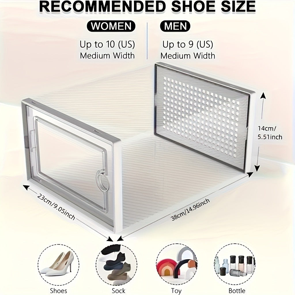 Foldable Shoe Storage Boxes with Lids, Transparent Stackable Plastic Sneaker Containers in 6 12 or 24 Piece Options for Entryway, Bedroom and Closet Organization