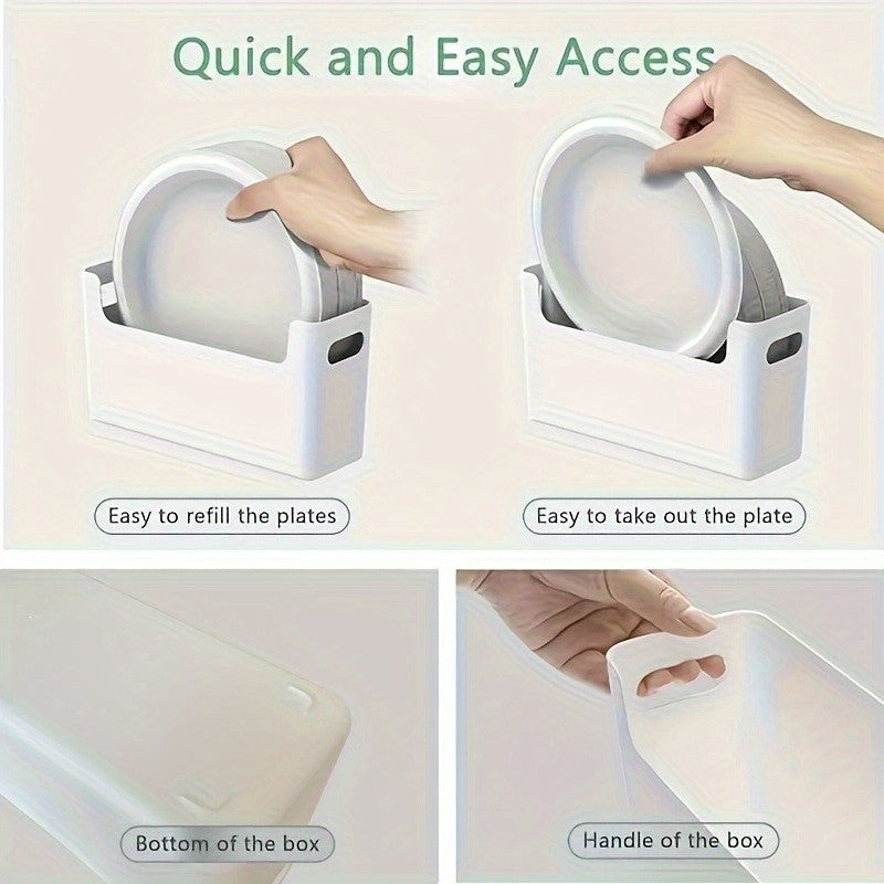 Disposable Plate Organizer, Plastic Storage Holder for 6–9.5 Inch Plates with Side Handles and Stackable Design for Kitchen, RV and Picnic Setup