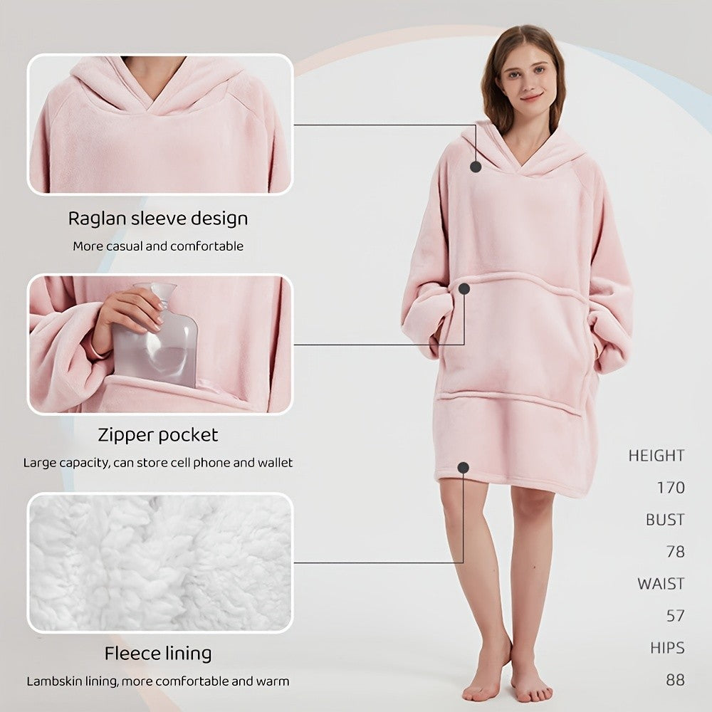 1pc Ultra-Soft Reversible Sherpa Fleece Hoodie Blanket With Kangaroo Pocket - Cozy Wearable Snuggle Sweatshirt, Machine Washable, Perfect New Year Gift, Valentine'S Day Gift TV Nights, And Outdoor Activities, Good For Christmas Present