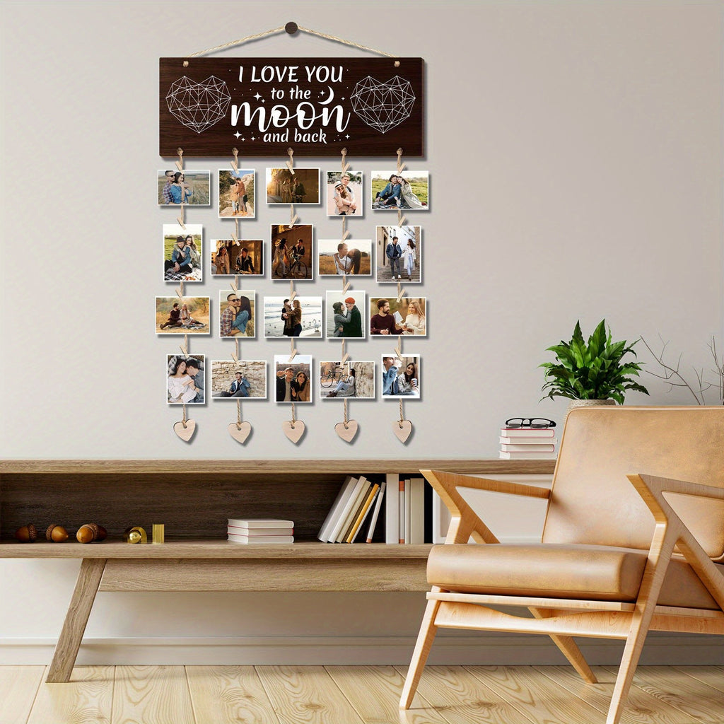 1 Set Wooden Hanging Photo Frames, I Love You to The Moon And Back Picture Holder - Gifts for Him Boyfriend, Her Girlfriend And Wife Husband, Romantic Picture Frame Gifts of Couples for Wedding, Anniversary, Valentine'S Day, Christmas Gifts