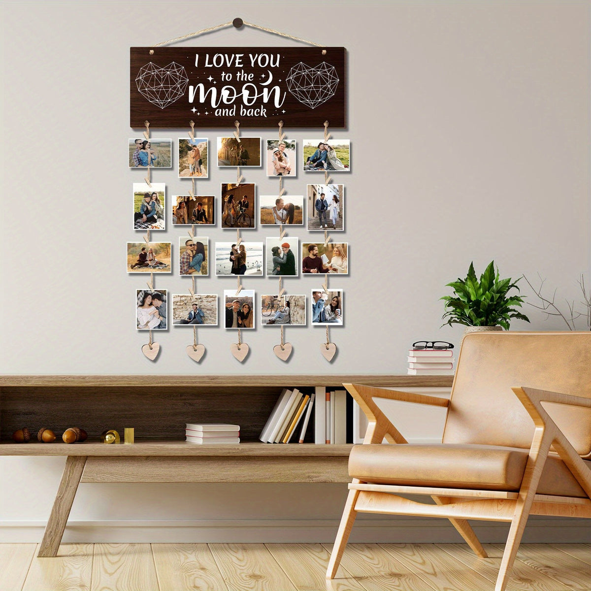 1 Set Wooden Hanging Photo Frames, I Love You to The Moon And Back Picture Holder - Gifts for Him Boyfriend, Her Girlfriend And Wife Husband, Romantic Picture Frame Gifts of Couples for Wedding, Anniversary, Valentine'S Day, Christmas Gifts