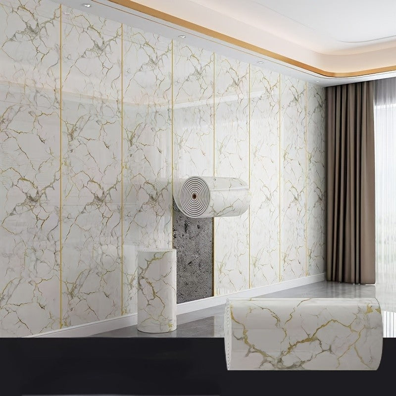 Marble Wall Sticker Roll, Self-Adhesive Peel and Stick 3D Design Tile Decals in Two Length Options for Living Room, Kitchen and Bathroom Wall Decor