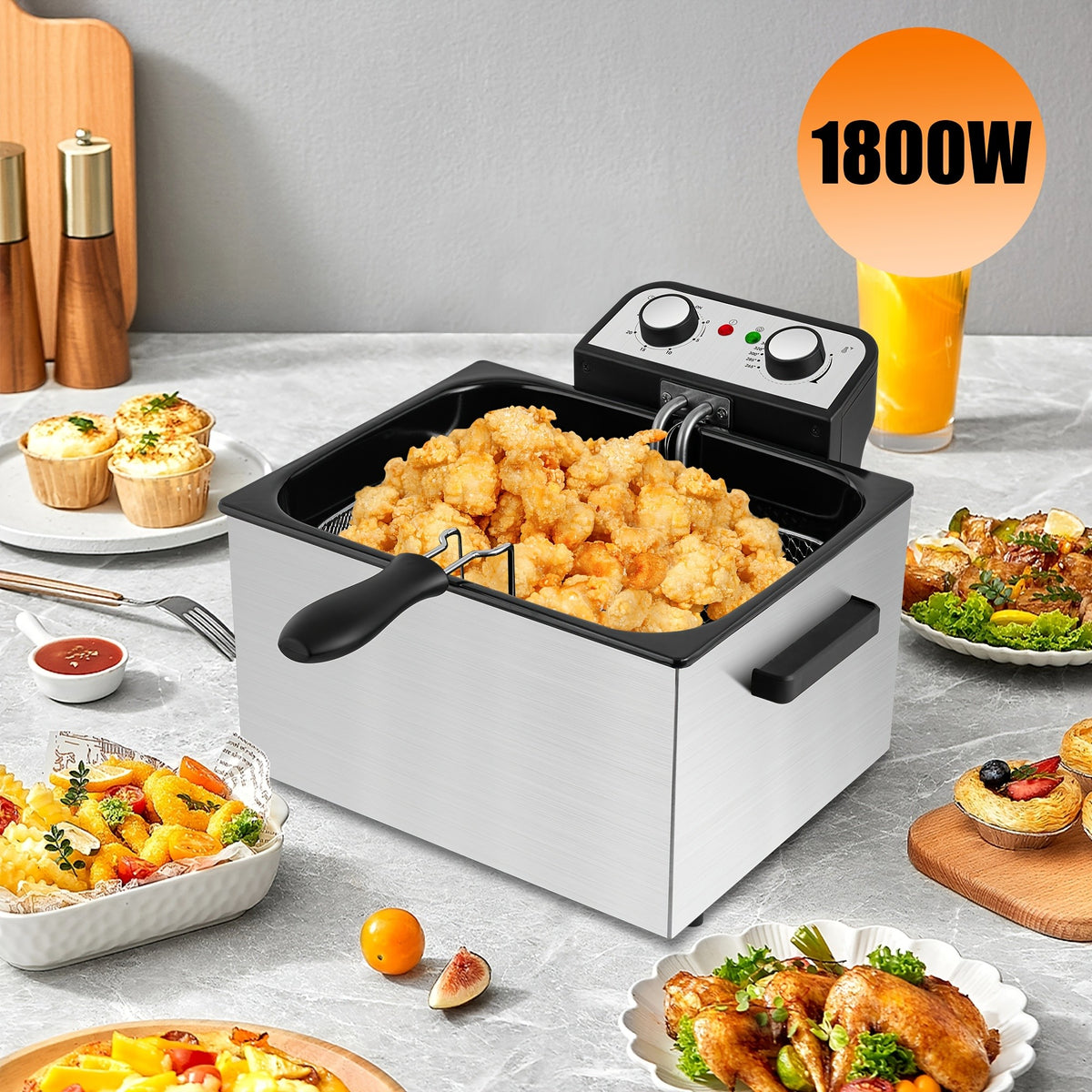 Countertop Deep Fryer for Home, Black Electric Oil Fryer with Adjustable Temperature and 2.5L, 3L, 6L or 1.32 Gallon Options for Family Cooking