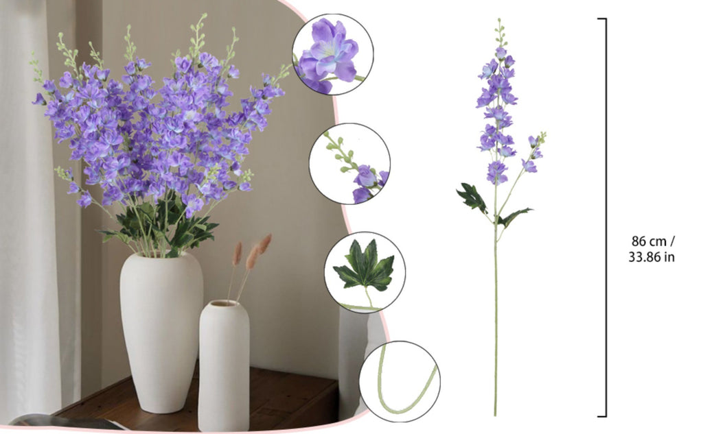 8pcs Dusty Blue Delphinium Artificial Flowers 33.5 Inch Faux Delphinium Stems Larkspur Flowers for Wedding Table Centerpieces Home Garden Decor