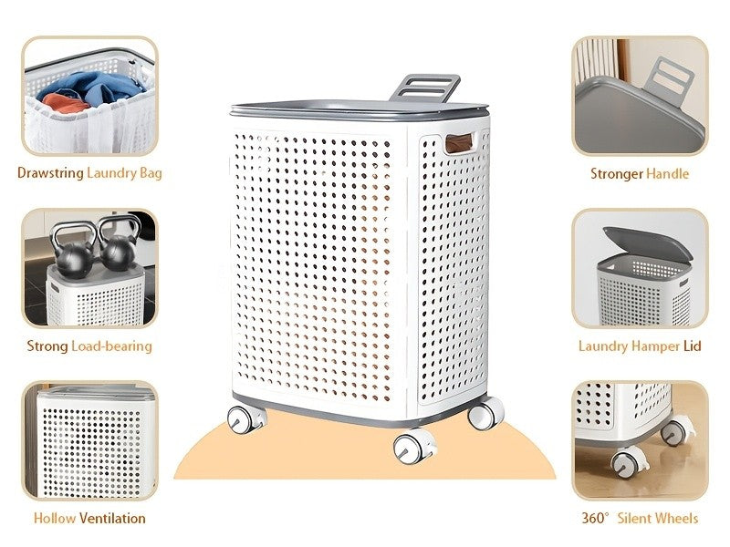 Large And Medium Foldable Ceramic White Laundry Baskets - Pu Leather, Hand Washable, Solid Color, Multi-Functional Portable RV Dirty Clothes Hamper with Wheels for RV Bathroom And Balcony Storage with 2 Stickers