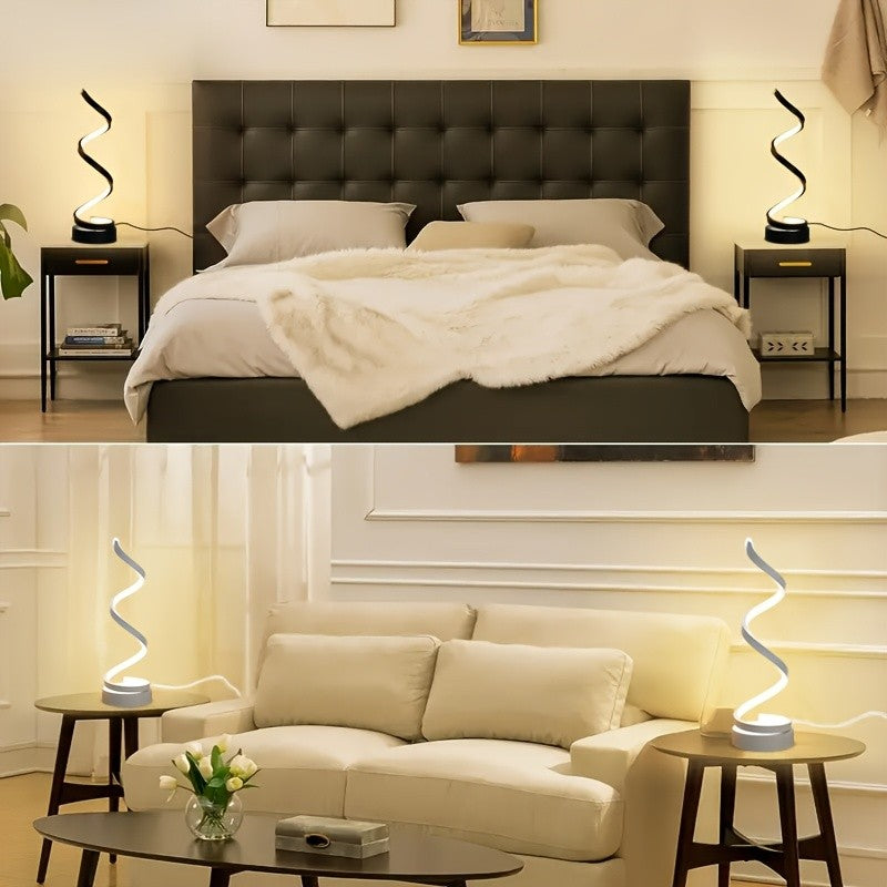 Bedside Table Lamp for Bedroom - 2/1 Pack Touch Lamp USB C Charging Ports, 3 Way Dimmable Modern Minimalist Dimmable Spiral Table Lamp for Living Room, Desk, LED Bulb Included (Black/White)