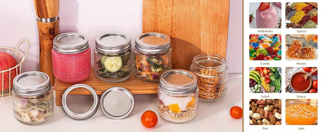 Small Mason Jars with Lids 8oz, 12 Pack Vintage Clear Glass Regular Mouth Storage Jars with Silver Metal Lids for Honey Jam and DIY Decor