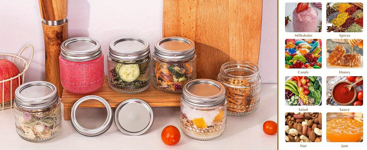 Small Mason Jars with Lids 8oz, 12 Pack Vintage Clear Glass Regular Mouth Storage Jars with Silver Metal Lids for Honey Jam and DIY Decor