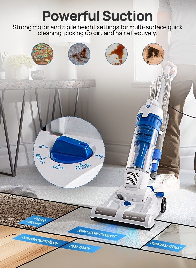 Vacmaster Upright Vacuum Cleaner Power Suction Bagless Vacuum Cleaner Portable Floor Cleaner with 20ft Cord & 13” Cleaning Path for Carpet, Hard Floor and Pet Hair