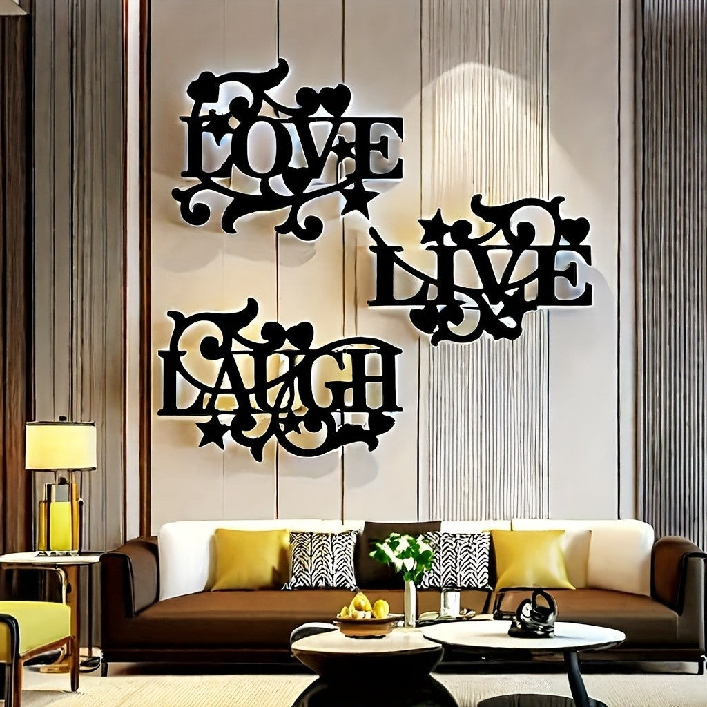 Black Wall Art Decorations Elegant Metal Wall Emphasizes The Modern Aesthetic Of Love, Life, Laughter, Living Room, Bedroom, Kitchen And Stylish Home Art Decoration With Fluffy Black Style Silhouette