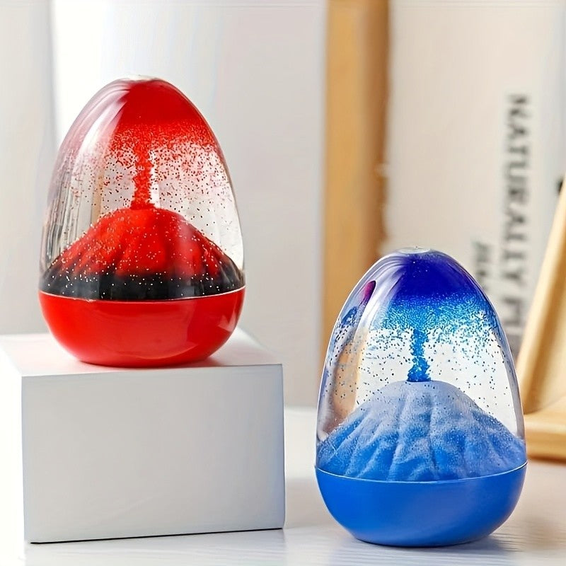Volcano Liquid Bubbler, Interactive Eggshell Eruption Ornament with Flip-to-Reset Two-Minute Display in Yellow Red or Blue for Home and Desk Decor