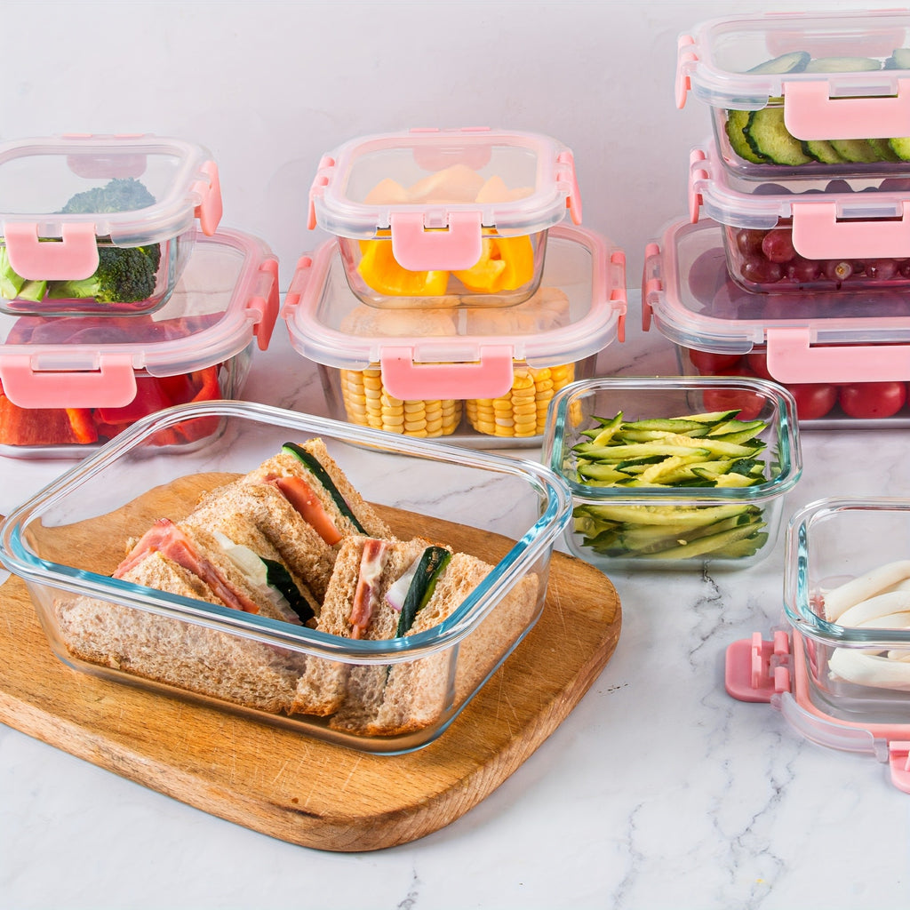 Borosilicate Glass Food Storage Set, 24 Pieces with 12 Containers and 12 Airtight Lids for Meal Prep, Work Lunches, Leftovers and Kitchen Organization