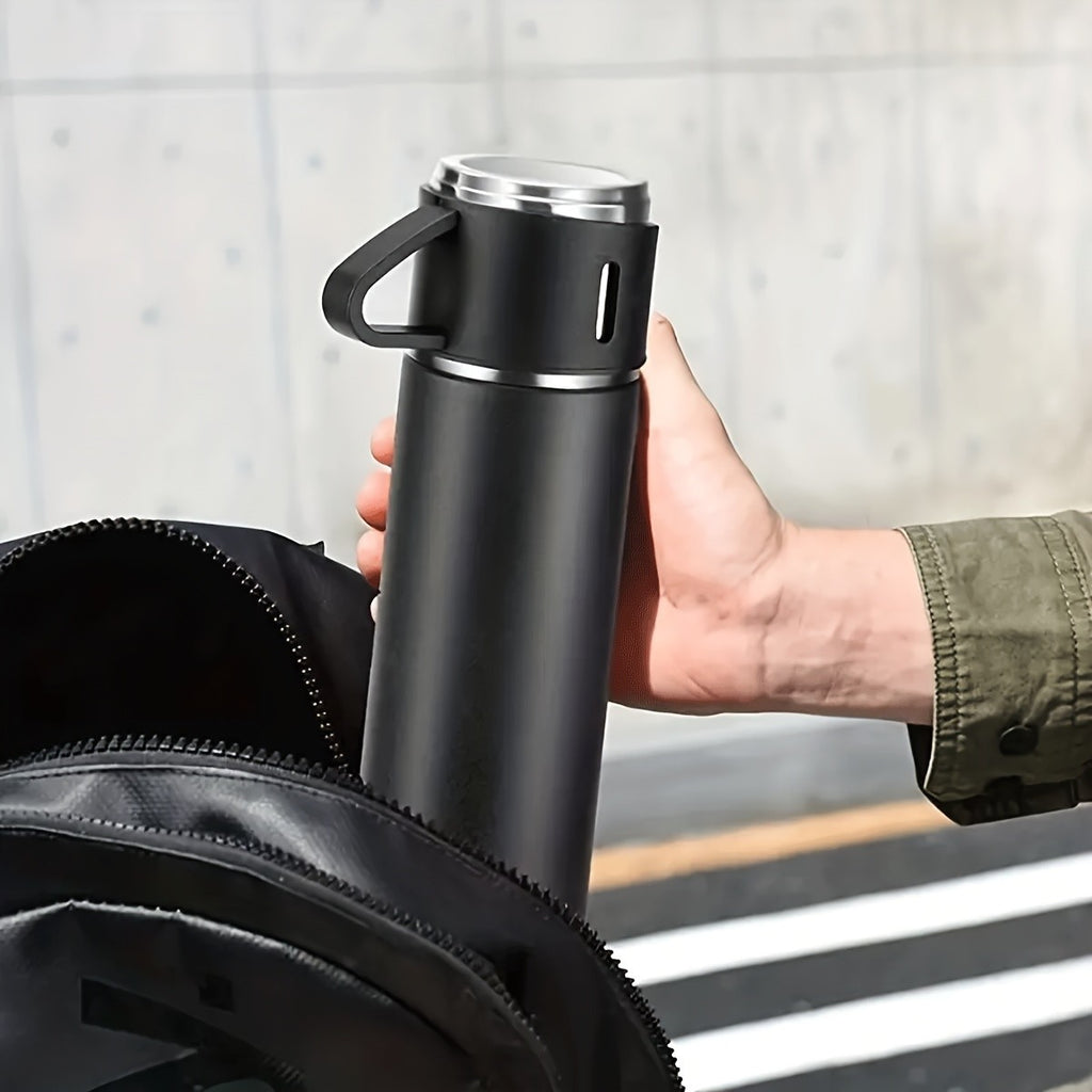 16.9 Oz/ 500Ml Insulated Stainless Steel Vacuum Bottle Set - Keeps Drinks Hot Or Cold for Hours, Perfect for Commuters, Office Workers, Students, And Outdoor Enthusiasts - Durable, Leak Proof, And Easy to Clean
