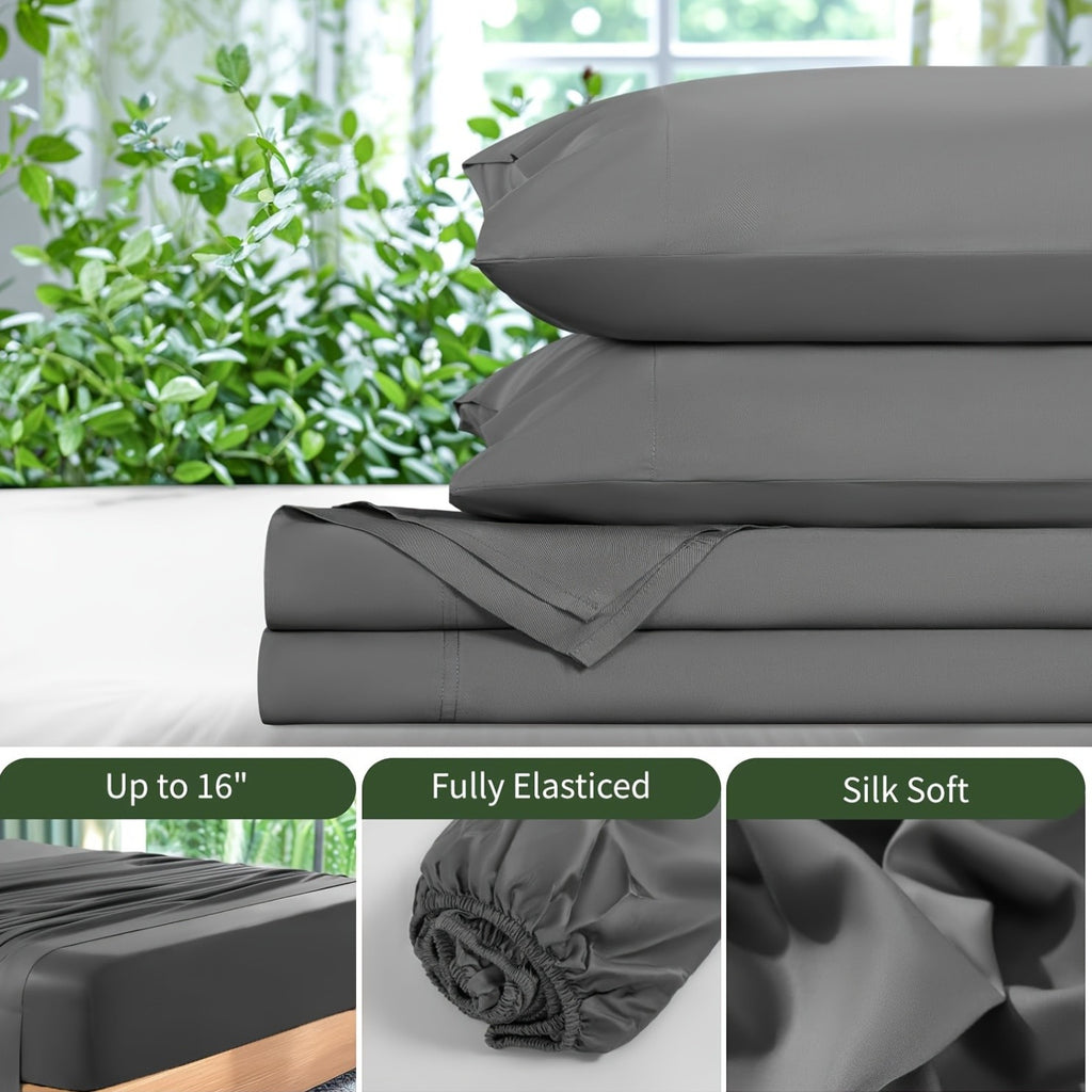 For Extra Deep Pocket Queen Size Sheets - 3/4pcs Breathable And Cooling Bamboo Bed Sheet Set, Luxury, Soft Wrinkle-Free for Extra Deep Mattresses, Room Decor, Kids Sheet And Pillowcase Sets