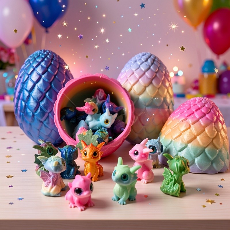 Mini Dragon Figurine Collection with One Dragon Egg, 20 3D Printed Dragons in Gradient Colors for Fantasy Desktop Decor, Party Displays and Collector Gifts