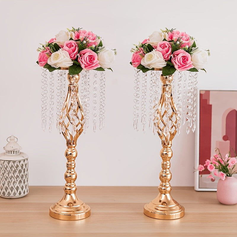 2pcs Metal Flower Vases Crystal Flower Stand Wedding Centerpieces for Tables Party Dinner Event Restaurant Hotel Decoration, New Year Decoration