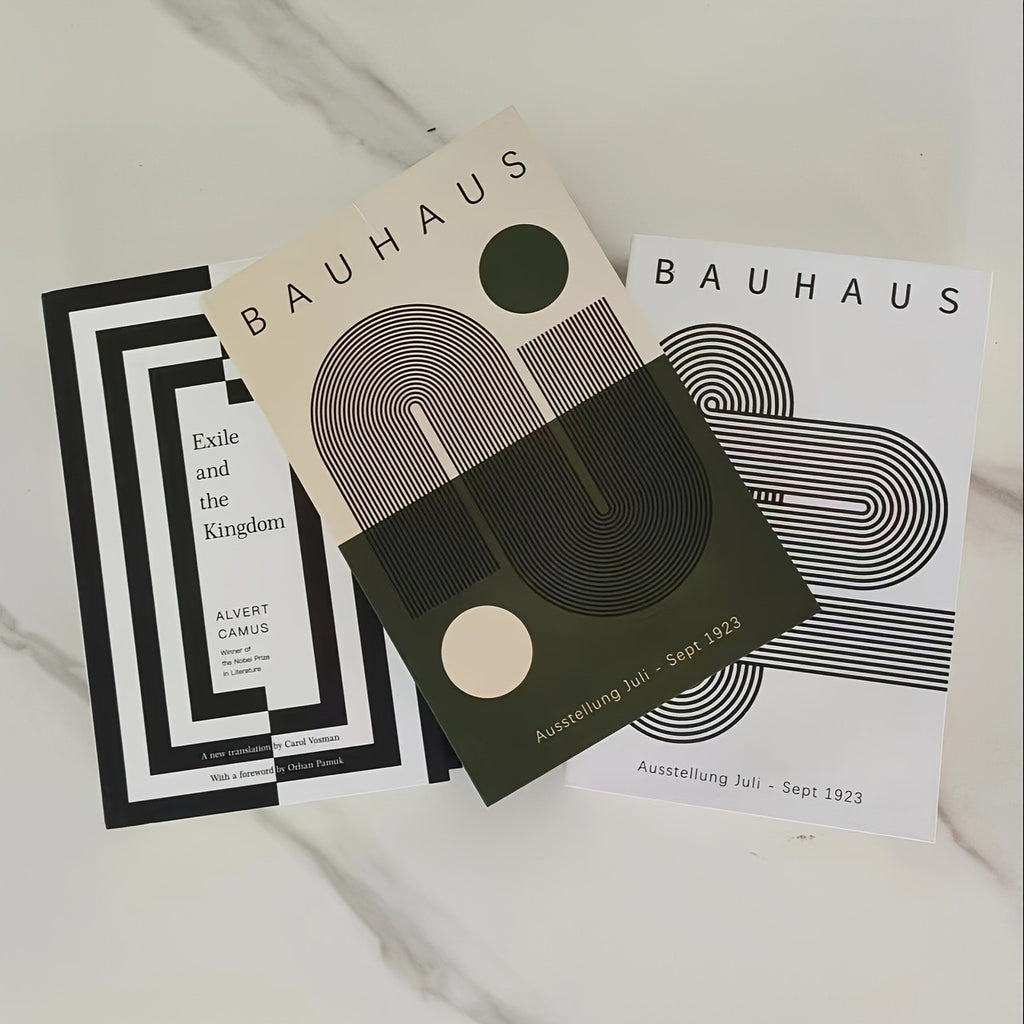 Bauhaus Inspired Book Decor, 3 Sets of 2D Flat Paper Fake Book Box Ornaments for Minimalist Home Office, Bookshelf Styling and Room Accents