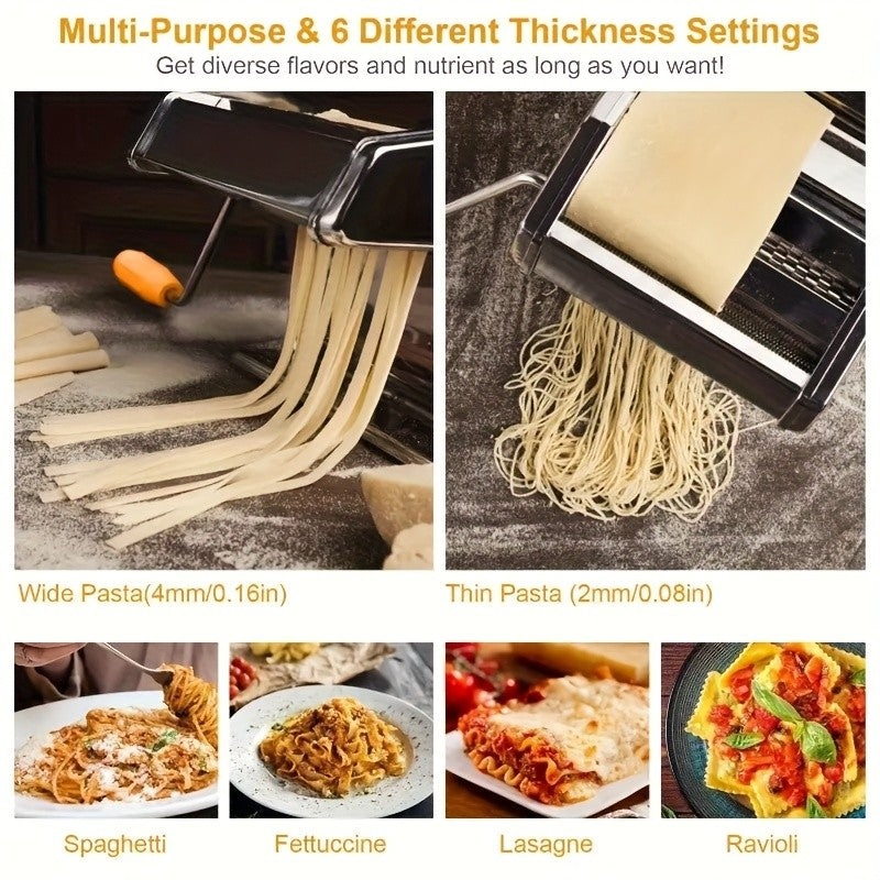 Pasta Maker Machine, 8-Adjustable Thickness Settings, 2-in-1 Pasta Machine with Roller and Cutter, Dough Press for Making Pasta, Perfect for Spaghetti, Fettuccine, Lasagna, or Dumpling Wrappers, Kitchen Gadget for Pasta Lovers, Father's Day Gift