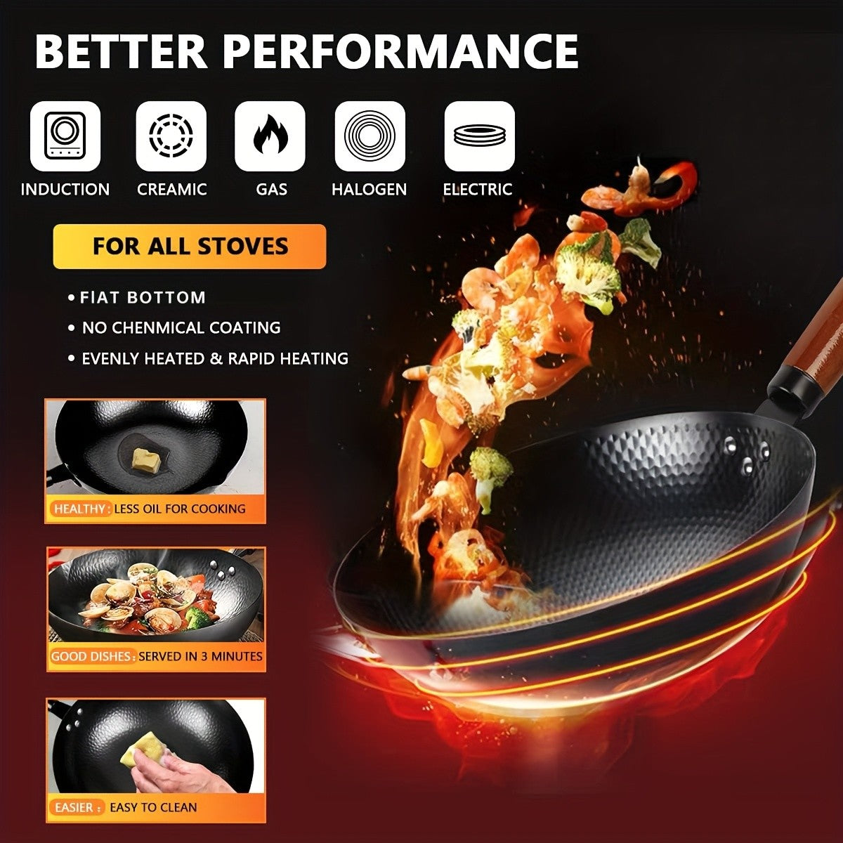 Wok, Cast Iron Frying Pan Wok Set - Nonstick, 12.6 Inch Pan With 13 Cookware Accessories, Suitable For All Stoves, Kitchen Utensils, Kitchen Tools, Kitchen Accessory, Kitchen Supplies Camping