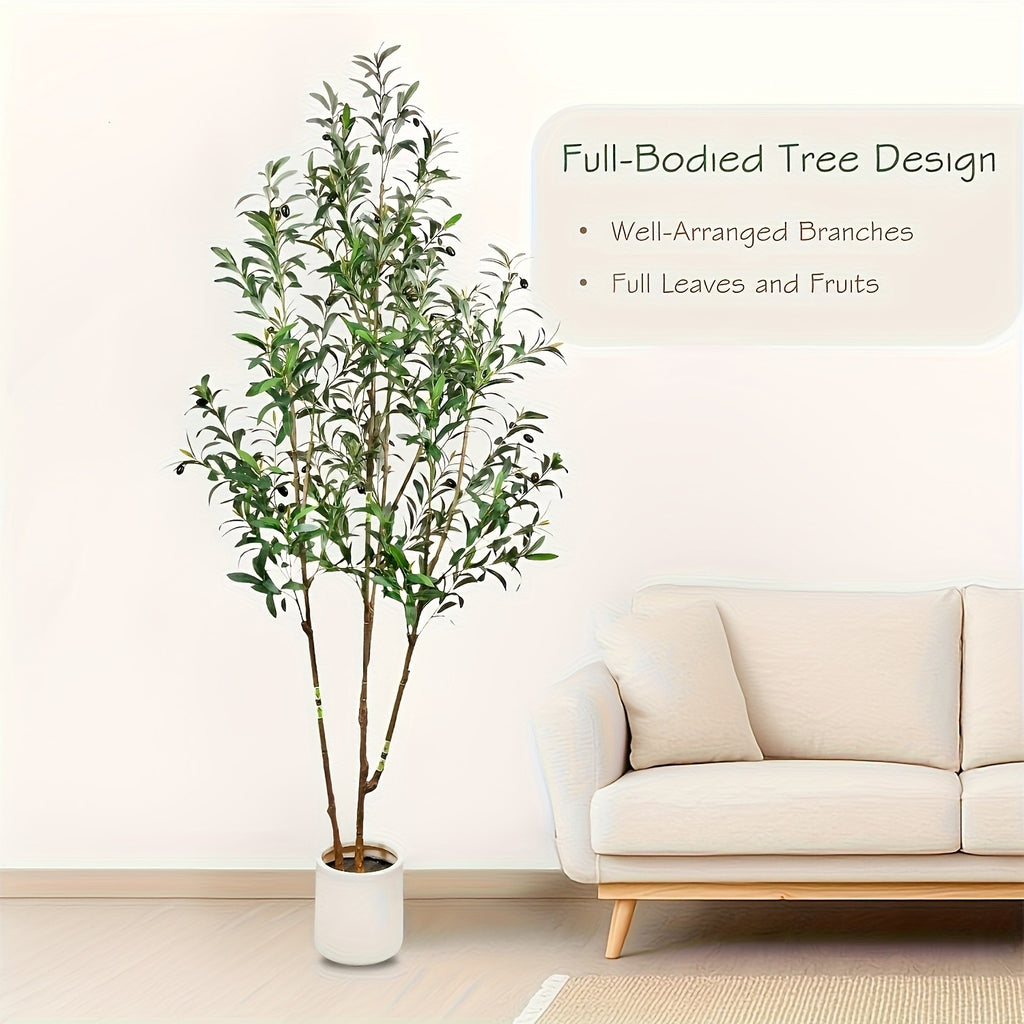 Large Artificial Olive Tree with Multi-Trunk, Realistic Silk-like Leaves & Fruits in Beige Planter - Indoor/Outdoor Fake Olive Tree for, Office, Mediterranean Decor - Low-Maintenance Plant with Container (No Watering/Easy Setup)