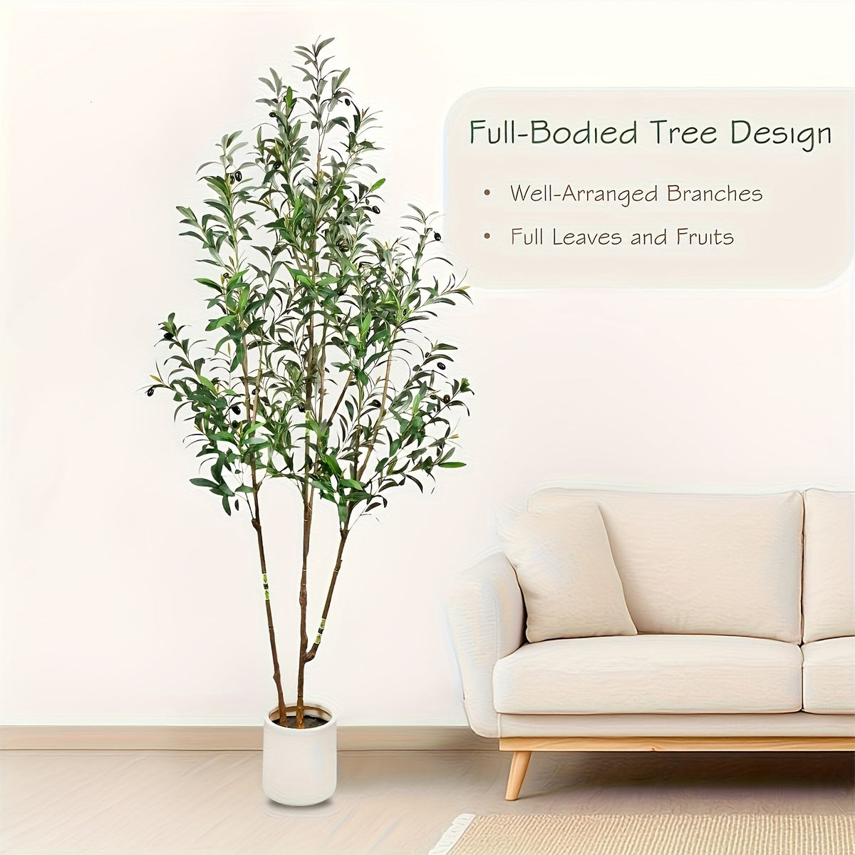 Large Artificial Olive Tree with Multi-Trunk, Realistic Silk-like Leaves & Fruits in Beige Planter - Indoor/Outdoor Fake Olive Tree for, Office, Mediterranean Decor - Low-Maintenance Plant with Container (No Watering/Easy Setup)