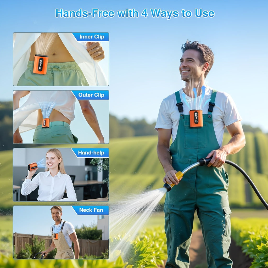 Neck-hanging Portable Waist Fan, Featuring an 18000RPM Powerful Brushless Motor, Four-speed Wind Adjustment, and a 5000mAh High-capacity Long-lasting Battery. Equipped with an LED Power Indicator, It Is Suitable for Outdoor Work, Camping
