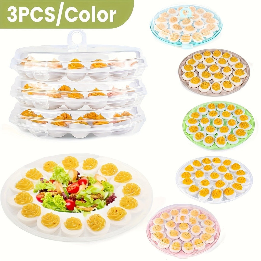 3pcs Deviled Egg Containers with Lid, Deviled Egg Platter with 66 Slots Portable Egg Containers Carrier Holder Trays for Party, Home Kitchen, Outdoor Activities