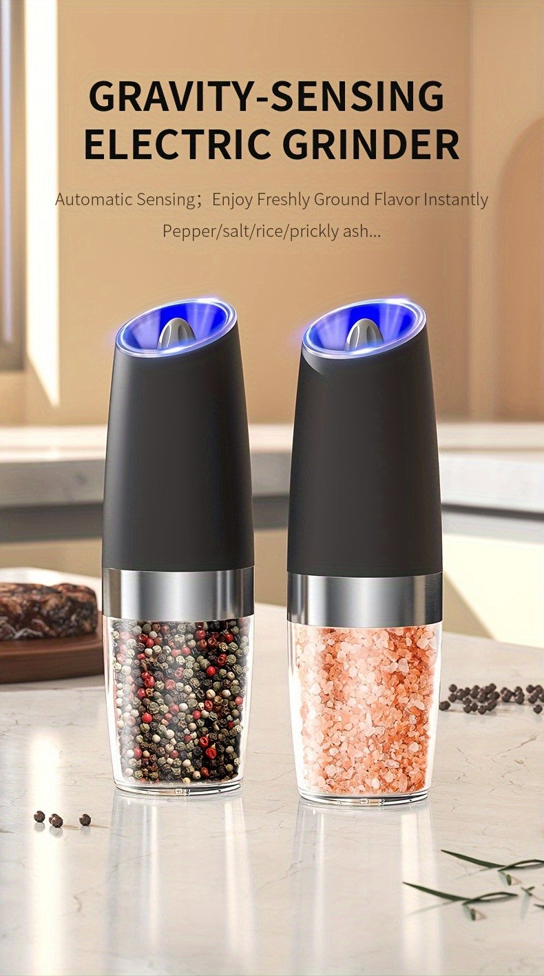 1pc/2pcs Electric Salt and Pepper Mill with Tilt Grinding, Pepper Grinder Suitable, Large Capacity ABS Mills, Adjustable Coarseness, One-Hand Operation & LED Light, Holiday Gifts for, Christmas