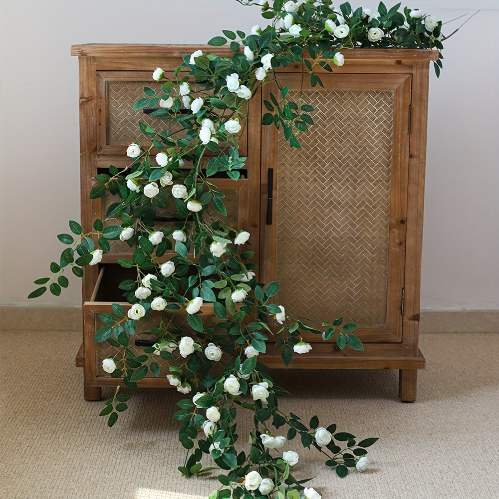 1 Double Pink Rose Vine - Artificial Garland with Richly Layered Petals, Soft Color Transitions, and a Design That Closely Mimics the Form of Real Roses. Paired with Lush Foliage, It Creates a Vibrant, Natural Vitality. Perfectly Blends into French