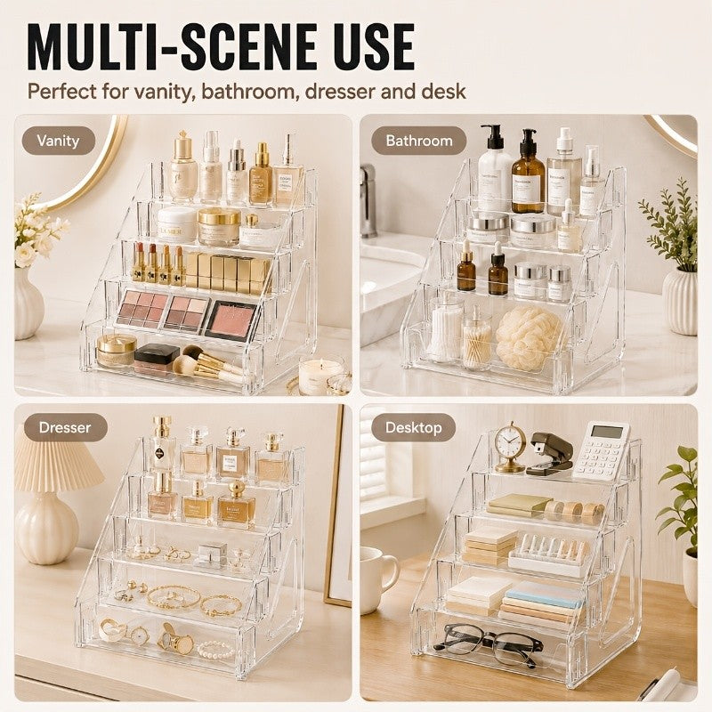 1 Set 5-Tier Clear Acrylic Perfume Storage Box, Multi-Tier Transparent Cosmetic & Skincare Organizer, Compact Countertop Display Shelf for Vanity, Stylish Lightweight Sturdy Perfume Cabinet, Vanity Tray, Home Storage for Beauty Enthusiasts