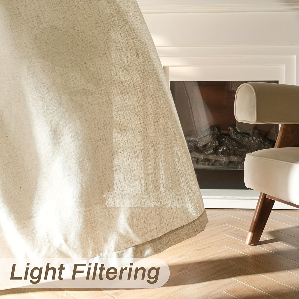 Semi Sheer Linen Look Curtains, 4-Panel Light Filtering Window Drapes with Rod Pocket and Back Tab Hanging for Farmhouse Living Room and Bedroom Decor