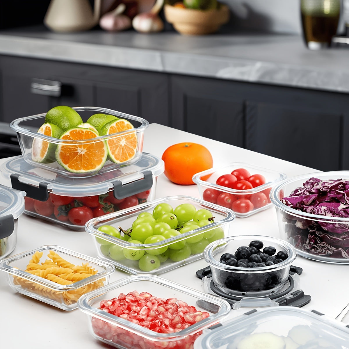 34pcs Glass Food Storage Container Set With Lids-ideal For Lunches, Pantry Organization, And Kitchen Use. These Leak-proof, Airtight Glass Containers Are Safe For Use In The Microwave, Oven, Refrigerator, And Dishwasher.