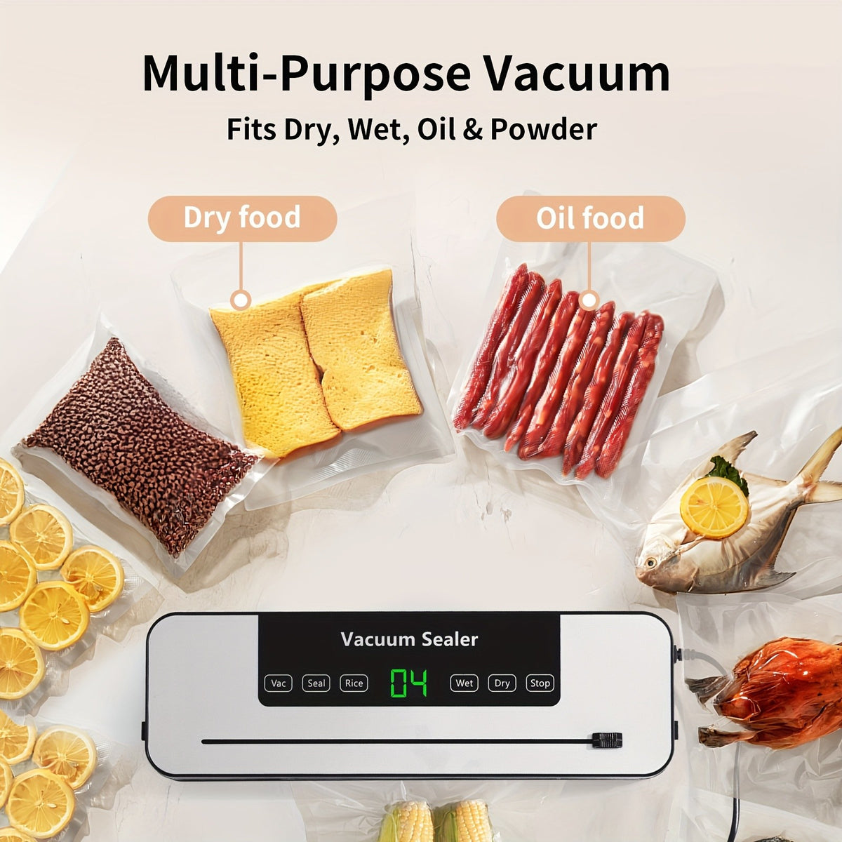 65000 PA Commercial Vacuum Sealer Machine System with 10 Free Bags, Dry/Moist Modes, 6-In-1 Sealing Machine for Storage And Sous Vide, Automatic Sealing Machine, Modern Vacuum Sealer