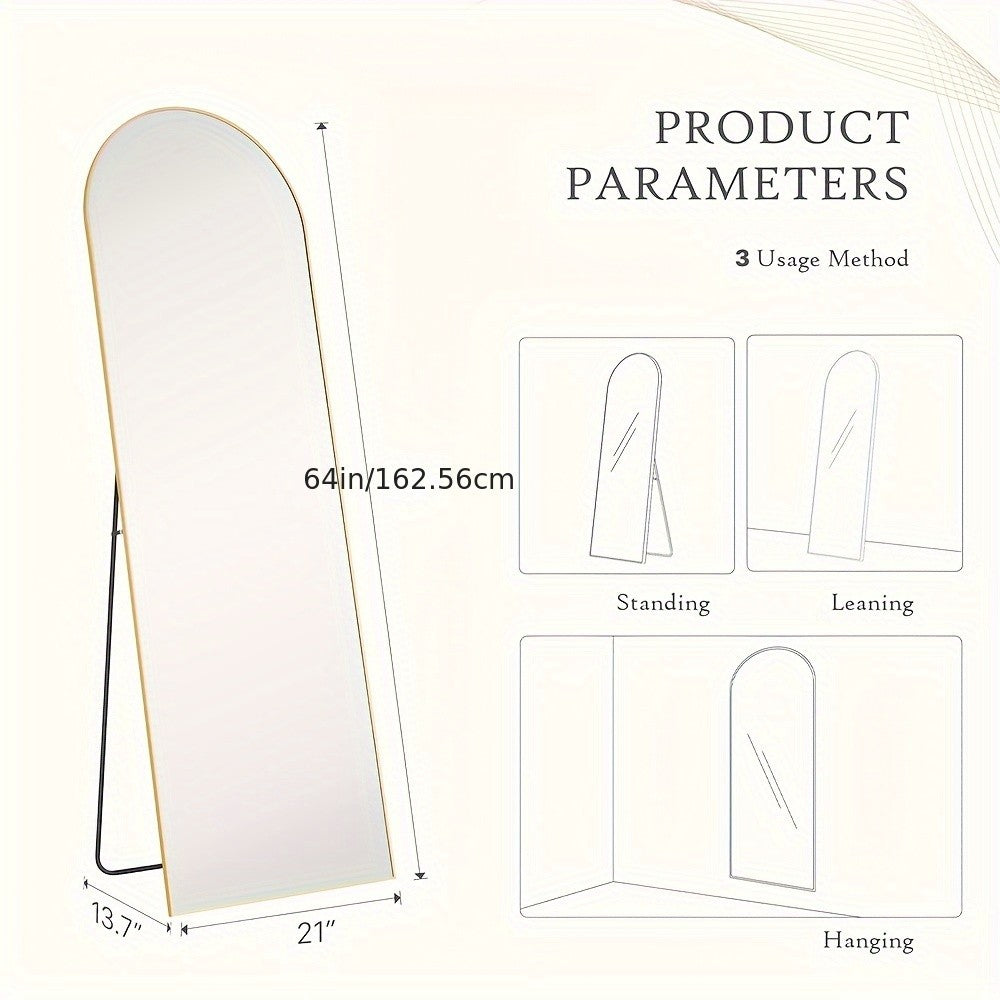 Mirror Full Length, Floor Mirror with Stand, Aluminum Alloy Frame Full Body Mirror, Standing Hanging or Leaning Against Wall for Bedroom and Living Room