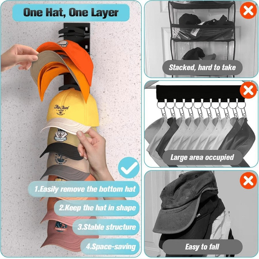 Baseball Cap Rack, Multi-functional Adhesive or Wall-drilled Installation Cap Rack, Multi-layer Cap Storage, Durable Plastic, Wall-mounted Cap Hook That Can Hold up to 20 Caps, Suitable for Closet Doors and Bedrooms, Cap Storage Organizer, a Must-hav