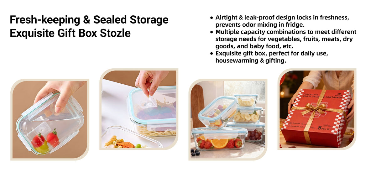 16pcs Sealed Glass Food Storage Containers, Lunch Box, Microwave, Oven - Great For Salads, Fruits, Vegetables And Sandwiches, Lunch Box | Sealed Storage | Durable Glass, Food Storage Containers (8 Lids + 8 Containers)