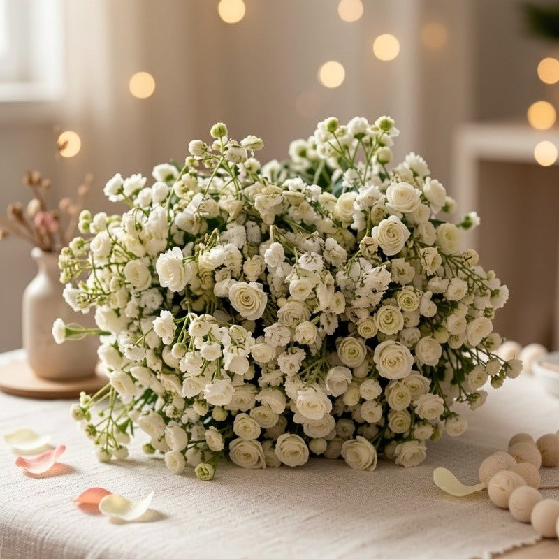 45pcs Mini Artificial Flowers Bouquet - Realistic Fake Flowers Suitable for Home Wedding Party Decor, Durable Plastic Suitable for DIY Crafts, Vase Fillers, Table Centerpieces, Vine Arrangements with White Green Pink Blue Bouquets for/