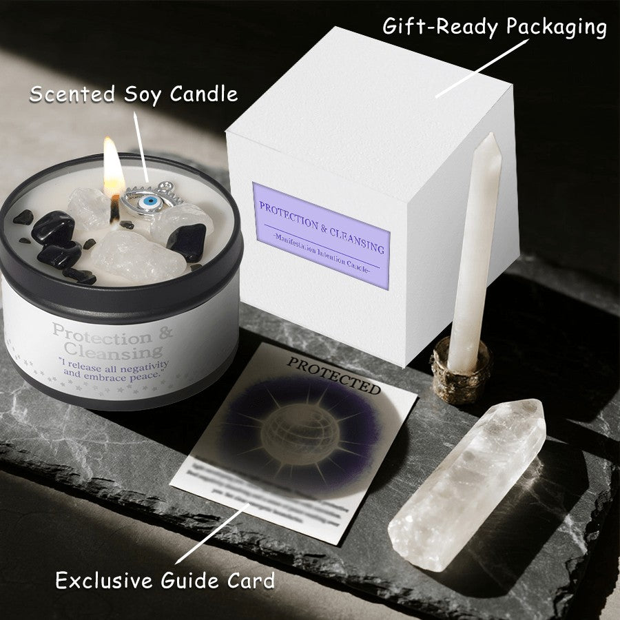 Crystal Soy Wax Candle Tins, 3 oz Scented Intention Candles in Single or Two-Pack Themes for Meditation Spaces, Reading Nooks and Birthday Gifts